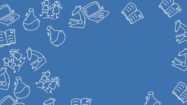 Education and Science Icons Border on Blue Background.
