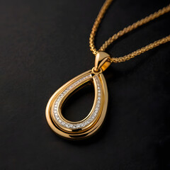 A close-up shot of a stunning gold pendant necklace on a dark backdrop, exuding elegance and timeless beauty.