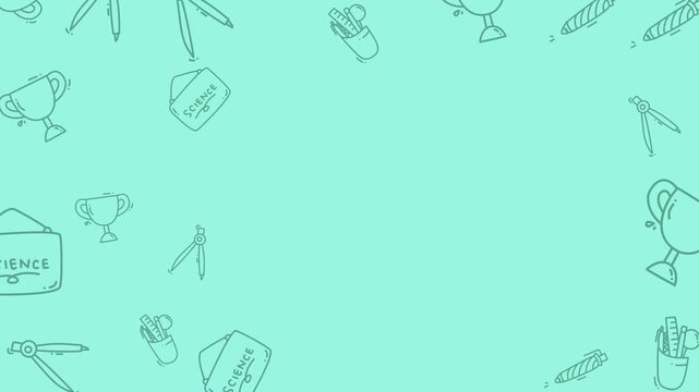 Hand Drawn Office and School Supplies Animated Doodle Border.