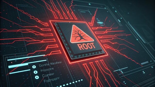 Rootkit graphic warning of threat with red glowing circuit board