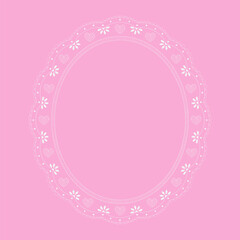 Elegant vector lace frame in white color. Embroidery vintage template for wedding, valentine's day card, invitation design. Oval napkin silhouette