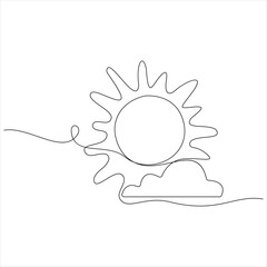 One continuous line drawing sunset on the sea vector illustration