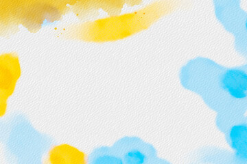 Bright watercolor background with yellow and blue splashes creating a soft artistic texture.