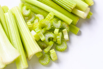 Fresh cut celery, raw celery stem