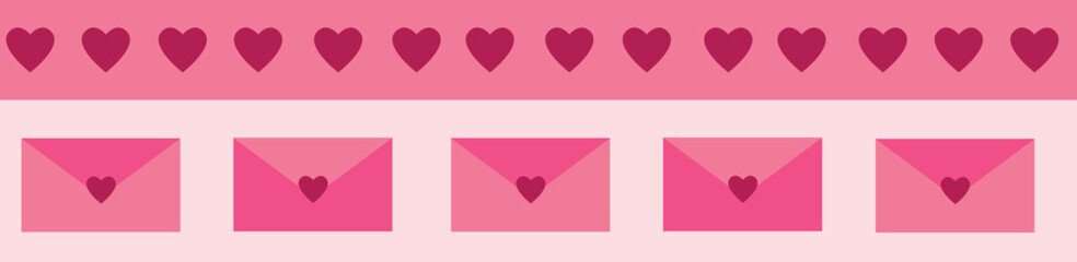 Pink Valentine Love Letter Banner with Heart Strip and Cute Romantic Mail Icons