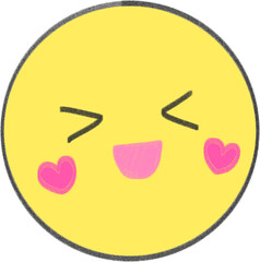 Hand Drawn Yellow Love Emoji with Pink Heart Cheeks on Transparent Background