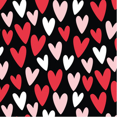 Bold Valentine Heart Pattern with Red and Pink Cute Hearts on Black Background