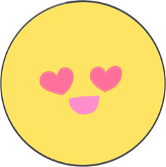 Hand Drawn Yellow Heart Eyes Emoji with Pink Smile on Transparent Background