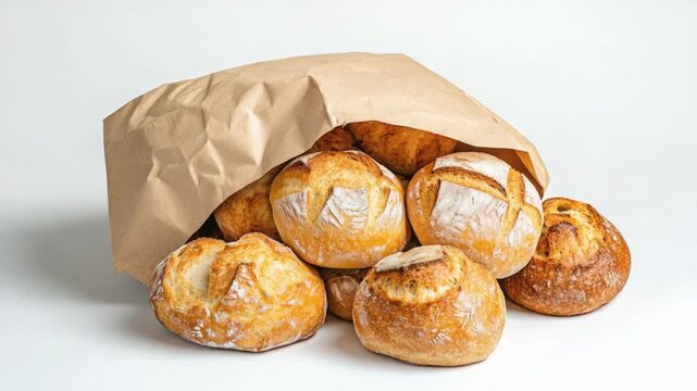 Video A bag of bread sits on a table, ready for use