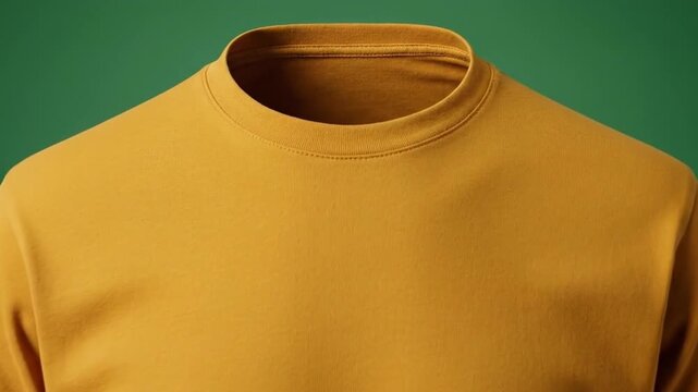 Golden Yellow T-Shirt on Green Background - Apparel Mockup.