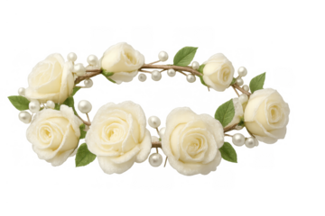 White delicate rose and pearl flower crown forming a wreath, perfect bridal hair accessory concept