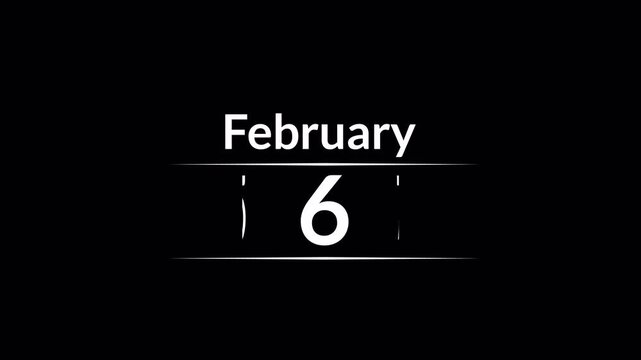 February full Month calendar animation on a transparent background. February month calendar animation, 28 days Calendar animation of February with alpha channel in 4k.