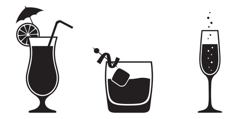 Collection of various drink icons: cocktails, spirits, champagne