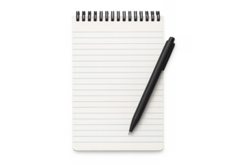 Notepad with pen for writing notes and ideas on lined paper, stationery items for office or educational settings