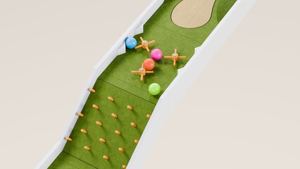 Mini golf theme marble race. Golf course marble run. Golf ball ball race. 3d Rendering