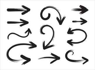 Collection of hand-drawn brush stroke arrows pointing various directions, useful for creative designs