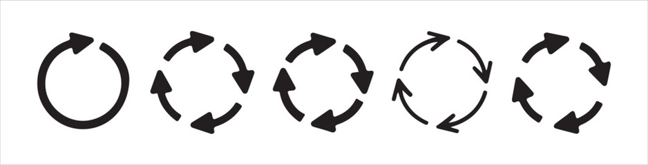 Set of refresh reload update arrows. circular rotate symbols. cycle icons. loop pointer collection