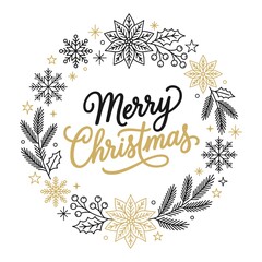 Black and Gold Merry Christmas Wreath