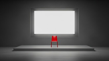 Minimalist Red Chair on Stage in Front of Window.