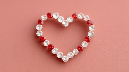 赤と白のラインストーンで作られたハートの形