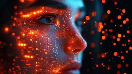 Portrait of a woman with glowing particles effect - Powered by Adobe