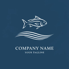 Minimalist Fish Logo Design with Stylized Waves for Seafood Business.