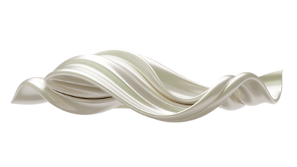 Elegant flowing white satin fabric with soft folds and highlights isolated on transparent background