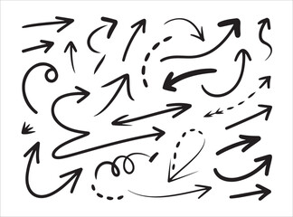Set of hand drawn arrows isolated on white background handwritten sketch arrows vector illustration graphic elements