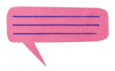 Cut out ruled pink paper speech bubble with lines for copy space for text on transparent png background design element