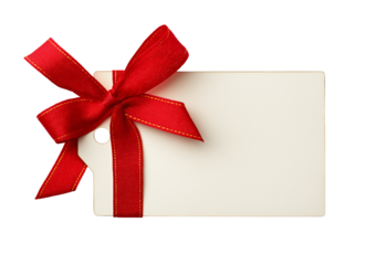Blank gift tag with red ribbon and stitched edges isolated on a transparent background blank tag price tag