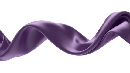 Elegant flowing purple silk fabric draped in a graceful wave isolated on transparent background