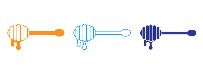 Wooden honey stick, honey dipper. Healthy food and diet concept. Honey spoon logo or icon. Of the beehive, honeycomb. Line pattern. chopsticks tools. © Nabila