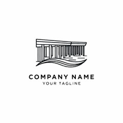Classical Parthenon building logo with elegant wave design.