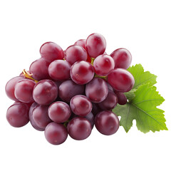 Fototapeta premium A bunch of ripe red grapes with green leaves on a white background isolated on a transparent background