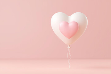 ピンクの背景に浮かぶ可愛いハート型バルーンの3Dイラスト