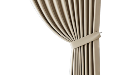 Beige Curtain Tied Back on White Background
