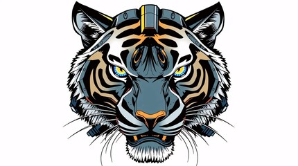 Vibrant Tiger Face: A striking graphic portrait of a majestic tiger, exuding power and intensity with its piercing gaze and intricate design.