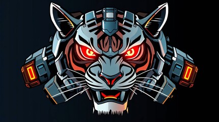 Cybernetic Tiger: A striking illustration of a fierce tiger transformed into a technological marvel, its metallic features glowing with intense energy.