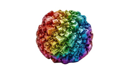 Bismuth Crystal Displaying Rainbow Colors on White Background
