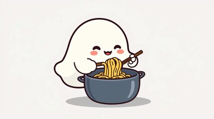 Spooky Noodles: A cute animated ghost is enjoying a meal of noodles. It's a fun and lighthearted image that captures the joy of eating.