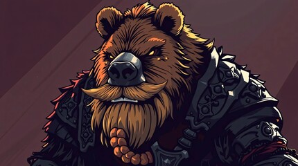 Fearsome Bear Warrior: A formidable bear warrior stands ready, exuding strength and resilience. The intricate details of the armor and expression capture his fierce resolve. 