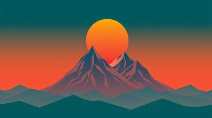 Mountain Sunset Silhouette: A vibrant sunset paints the sky with fiery hues as it descends behind a majestic mountain range. Evoking a sense of serenity and the grandeur of nature. 