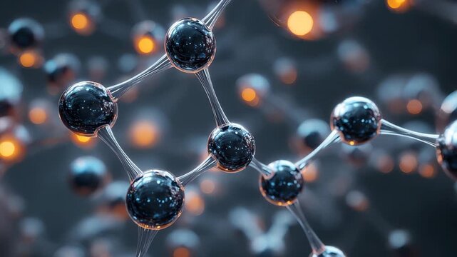 Exploration of molecular nanotechnology structures highlighting abstract atom connections and interactivity under soft lighting