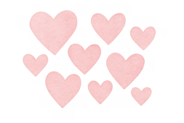 Pink watercolor hearts creating romance, love, and passion symbols for valentine's day or wedding occasions with transparent background