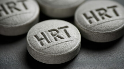 Naklejka na ściany i meble Macro view of hormone replacement pills showing women’s HRT medication for menopause wellness
