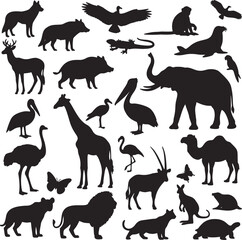 Naklejka premium large collection of diverse animal silhouettes featuring wildlife species in various standing poses