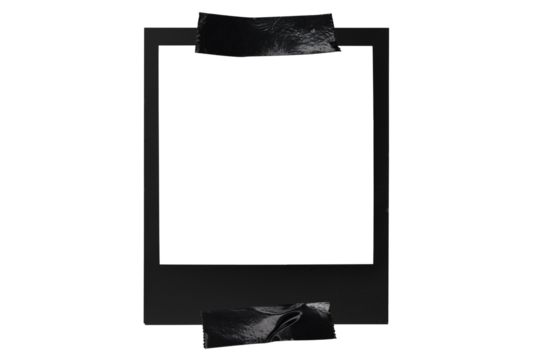 Square black photo frame with black adhesive tape mockup