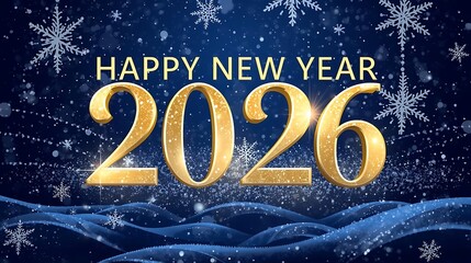 Happy new year 2026 with golden numbers and snowflakes