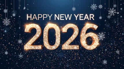 Sparkling happy new year 2026 with snowflakes