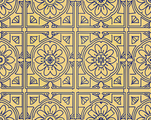 Intricate floral tile pattern with repeating geometric and botanical motifs